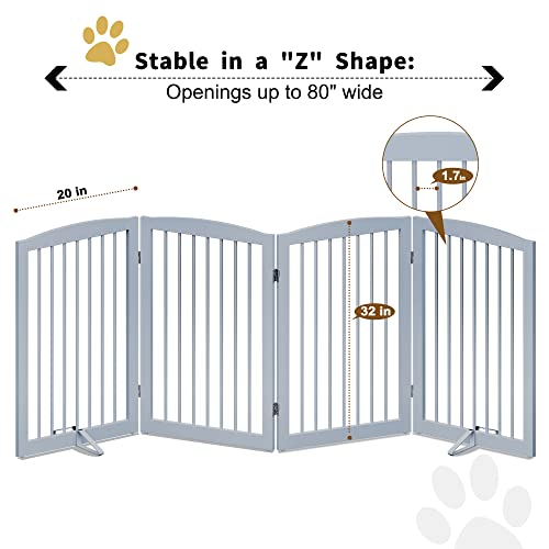 Freestanding Pet Gate for Dogs (32" Height-4 Panel / Gray)