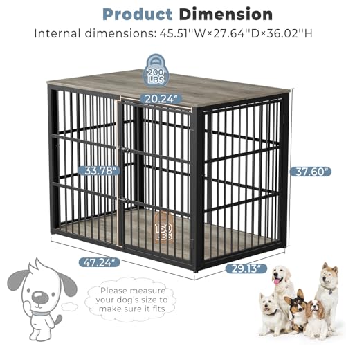 48'' XXL Dog Crate Furniture with 3 Doors for Large Dogs (Ancient gray / 47.2"L x 29.1"W x 37.6"H)