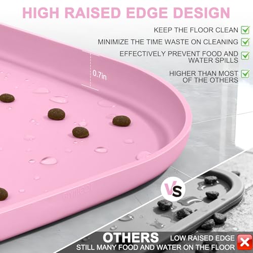 Waterproof Silicone Pet Food Mat with Raised Edge for Dog & Cat (Pink / 19"L x 12"W)