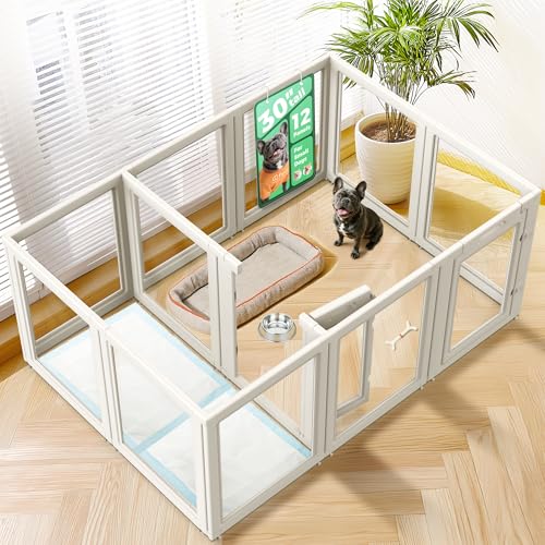 AuraSpace Clear Acrylic Indoor Dog Playpen (White / 30"H)