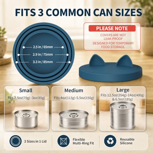3-in-1 Dog Food Can Lids, Cat Food Can Covers, 2pcs, Dark Blue (Dark Blue)