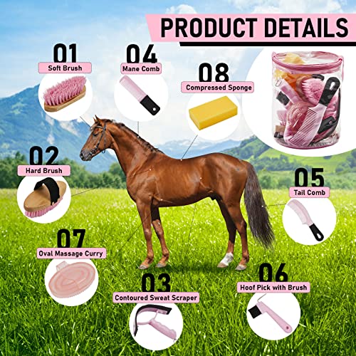 9 Pcs Horse Grooming Kit Tack Room Supplies (Cute / Pink)