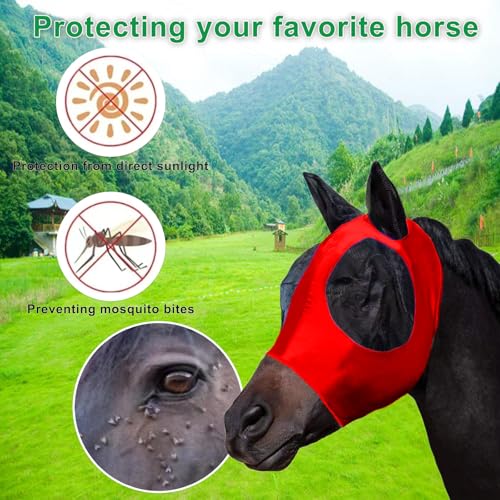 Horse Fly Mask with Ears (Red / Medium (for 13hh-15hh))