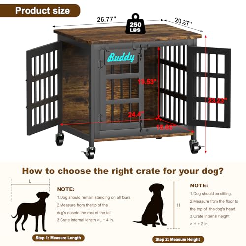 Heavy Duty Dog Kennel Indoor with Name Tag (Brown / 26.8"L x 20.9"W x 23.2"H)