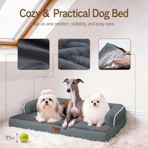Orthopedic XL Dog Bed for Large and Extra Large Dogs (Dark Grey / 42"L x 30"W x 7.5"Th)