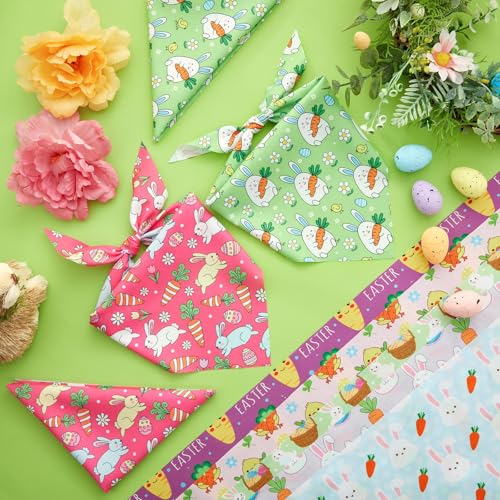 100 Pcs Easter Dog Bandanas Bulk Bunny Egg Carrot Bandanas for Dogs Triangle Kerchief Bibs Scarf Set for Pet Costume Easter Photo Props Accessories Pet Shops (Easter / 19.7 x 13.8 x 13.8 Inch)