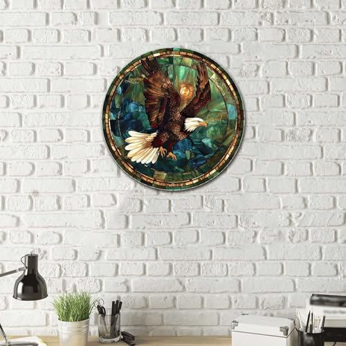 Metal Sign Tin Sign Circular Stained Glass American Bald Eagle Bathroom Signs for Home for Yard 8×8 Inches (8×8 Inches / American Bald Eagle-2)