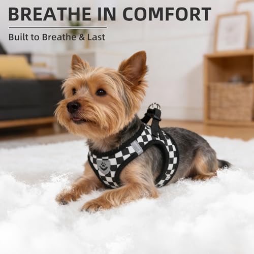 Dog Harness Collar and Leash Set No Pull for Small Medium Sized (Black&White (Checkered) / XS (CHEST 13"-14.5"))