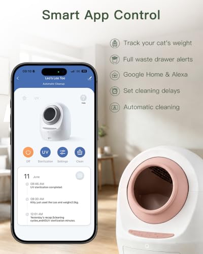 Casa Leo Automatic Self Cleaning Cat Litter Box Bundle with App Control (Pretty Pink)