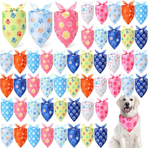 50 Pcs Paw Dog Bandanas Bulk (Paw Pattern / 31.5 x 21.7 x 21.7 Inch)