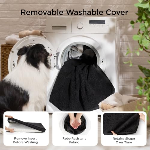 Washable Dog Bed Medium Size Dog with Comfy Sherpa (30"L x 20"W x 3"Th / Black)