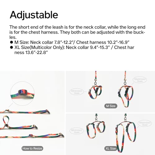 Cat Harness and Leash Set (Multicolor / Neck Girth 7.8″-12.2″, Chest Girth 10.2″-16.9″)