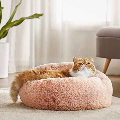 Calming Cat Beds Donut Round Washable Kitten Bed (20"L x 20"W x 6"Th / Pink)