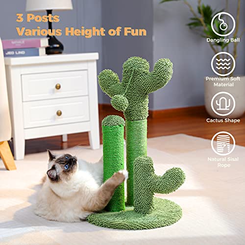 Cat Scratching Post 23” Cactus Cat Scratcher with Toy Ball (Medium 23" / Green)