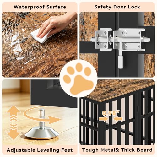46 Inch Heavy Duty Dog Crate Furniture for Large Dogs (45.8"L x 27.5"W x 28.7"H / Black+Brown)