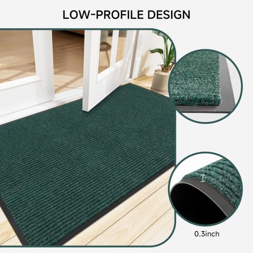 Front Door Mat (4' x 5' (Rectangular) / Green Striped)