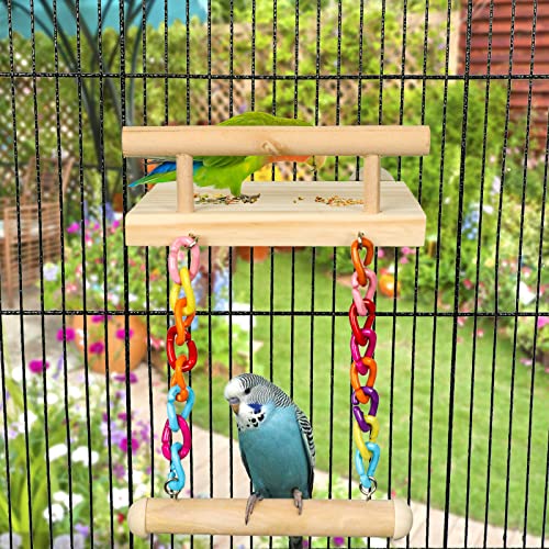 Bird Perches Cage Toys Parrot Wooden Platform Play Gyms Exercise Stands with Acrylic Wood Swing Ferris Wheel Chewing for Animals Green Cheeks (Platform+Swing)