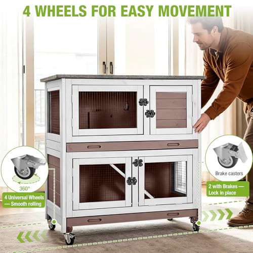 2 Story Rabbit Hutch for 1 (Brown / 36.0"L x 17.7"W x 36.4"H)