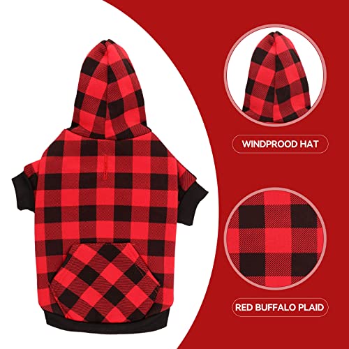 Dog Sweater Red Buffalo Plaid Pet Clothes Warm and Soft Breathable Cozy Small Pet Hoodies Dog Sweaters for Small Dogs with Pocket (X-Small)