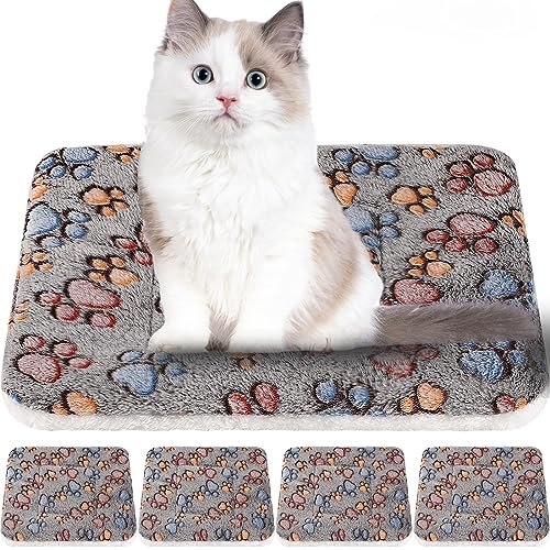 4 Pack Soft Pet Bed Mat Small Dog Crate Fleece (13 x 19 Inches / Gray)