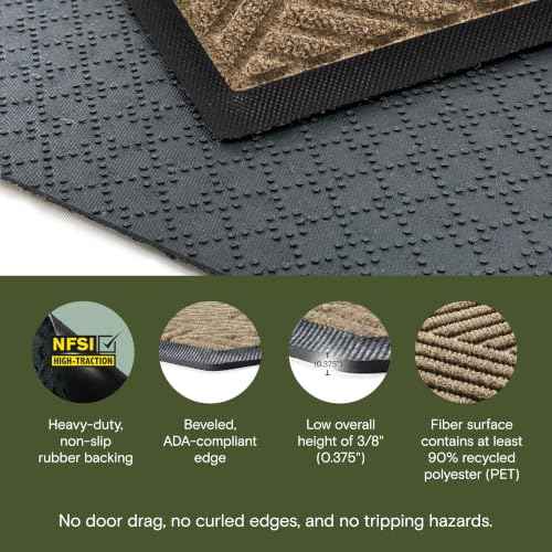 Diamonds Front Door Mat Indoor Outdoor Entrance (35.5"L x 23"W x 0.4"Th / Camel)