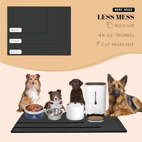 Waterproof Silicone Dog Food Mat for Sloppy Drinkers (Black / 32" x 24")