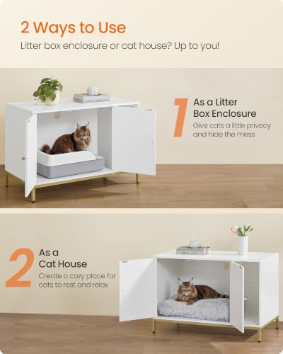 Cat Litter Box Enclosure (White + Gold / XL (35.4"l X 18.9"w X 24.2"h))
