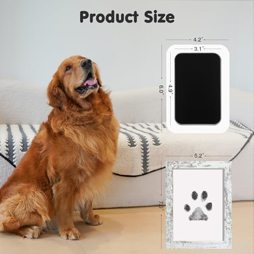 Inkless Paw Print Kit for Dogs (Black/Gold Pad,Vintage White Wood Frame / 4-Pack,Large)