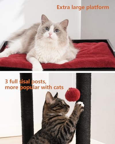Modern Cat Tree for Large Cats (Black&Red / 22"L x 15.7"W x 26.7"H)