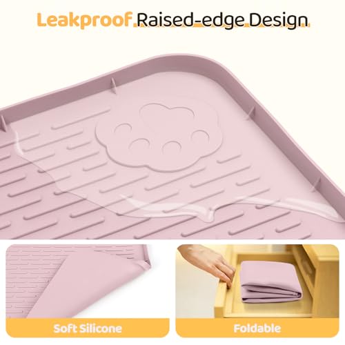 Dog Food Mat 40''x28'' Extra Large Dog Mat for Food and Water (40"L x 28"W / Pink)