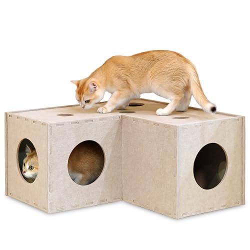 Cat Tunnel Original Cat Hideaway Cave for Indoor Cats (L-shape Tunnel / Beige)