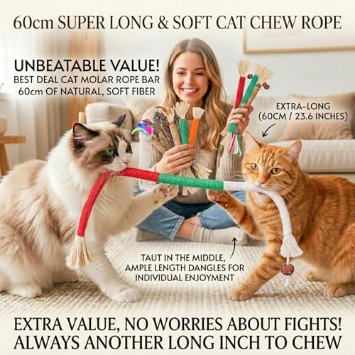 Cat Toys 12PCS Mix Catnip Chew Rope Silvervine Stick for Indoor Cat (MIX-12PACK)