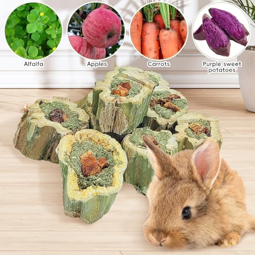 Rabbit Chew Toys Natural Baked Papaya Wood Bunny Molar Treats Contain Alfalfa Grass Apple Carrot and Purple Sweet Potato Filling for Hamsters Guinea Pigs Chinchillas Teeth Grinding