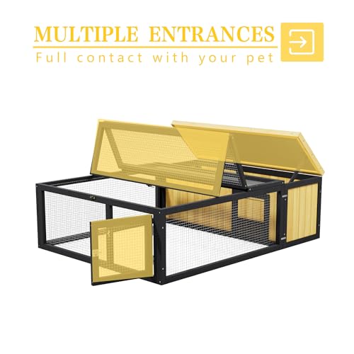 Large Rabbit Cage Outdoor Bunny Hideout Indoor for Backyard Garden (Yellow+Black 2)