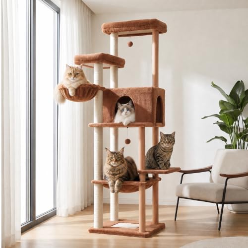 Modern Cat Tree (Wooden Brown / 73")