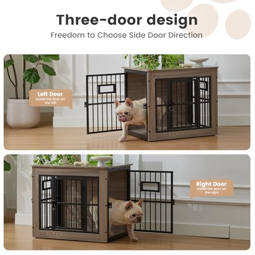 27 Inch Heavy Duty Dog Crate Furniture for Puppy (Rustic Grey / 27.2"L x 20.1"W x 23.6"H)