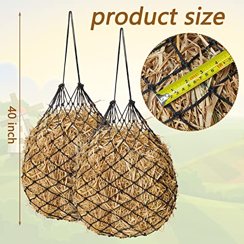 4 Pcs Slow Feed Hay Net Feeder Hay Bag for Horses Slow Feeder 40 Inch Length with 2 Inch Holes Hanging Horse Feed Net for Goat Cattle Equine Stalls Barn Supplies (Black)