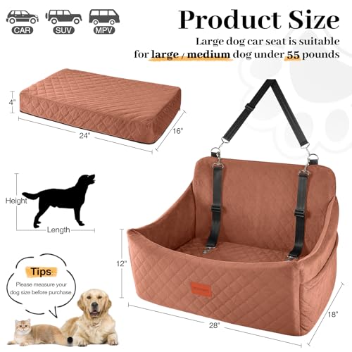 Dog Car Seat for Medium & Large Dogs Up to 55lbs (Brown / Large)