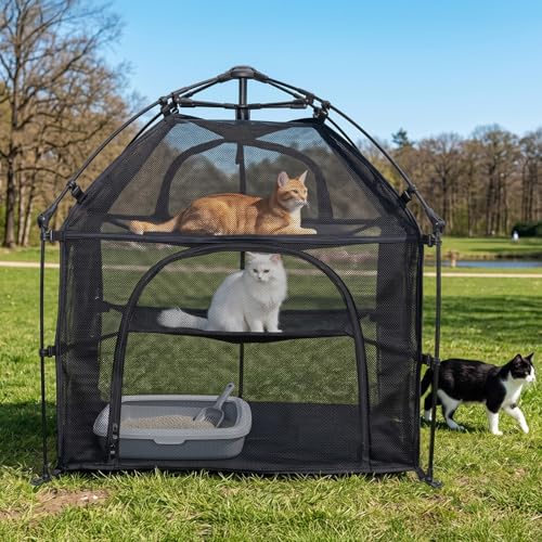 Catio Outdoor Cat Enclosure Pop up Cat Tower Tent (L Square / Large, 28.4" x 28.4" x 27"H)