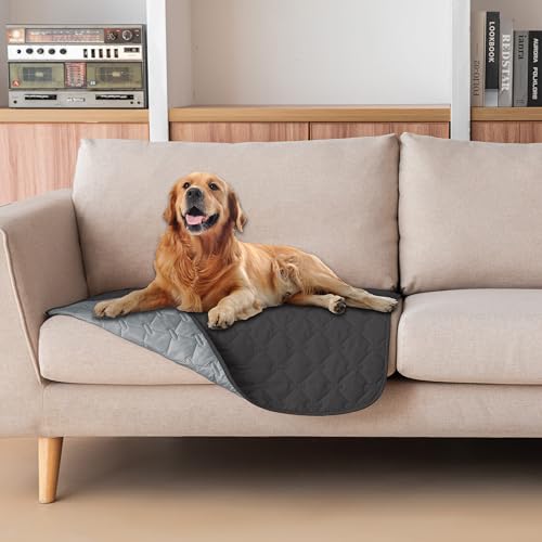 100% Double Sided Waterproof Dog Blanket Soft Pet Bed Cover Reversible Protect Furniture Couch Sofa Car for Puppy Large Dog Cat (30x30 Inch (Pack of 1) / Dark Charcoal/Light Charcoal)
