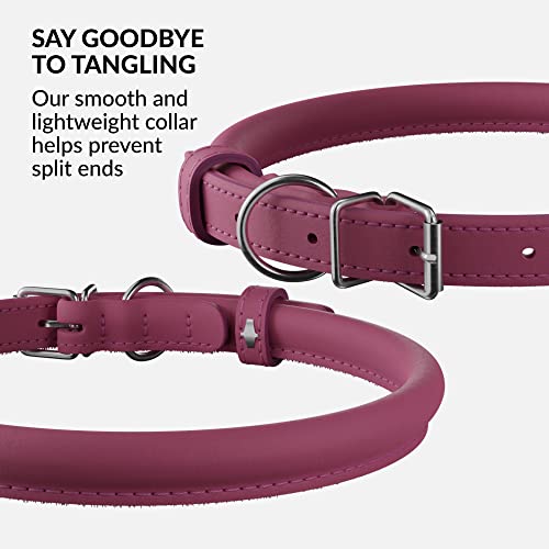 Tangle Free Rolled Leather Dog Collar (Pink / XXS)
