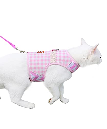 Cat Harness and Leash Set Escape Proof (Pink Plaid / L 8-12 lbs)
