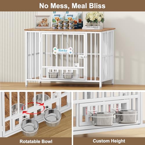 41" Dog Crate Furniture Foldable (White & Beech / 41.3"L x 25.6"W x 28.6"H)
