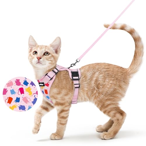Cat Harness and Leash Set (S / Purrty Pink)