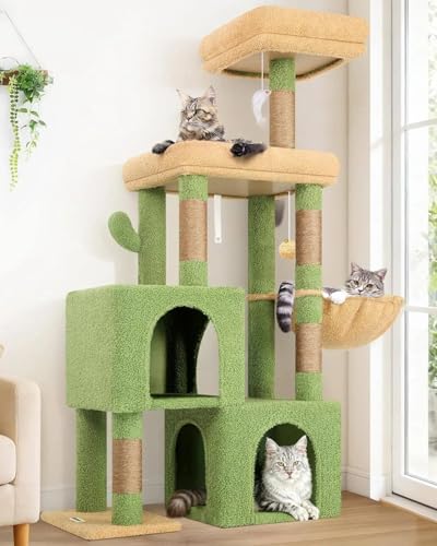 52in Cactus Cat Tree Tower for Indoor Cats (Green / L)