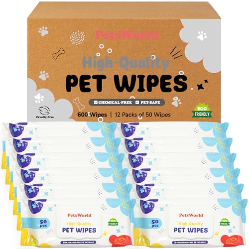 3-in-1 Pet Wipes | Hypoallergenic, Unscented & Biodegradable Grooming Wipes for Body, Paws & Butt | Thick, Durable, Daily Use Pet Cleaning Wipes (600 Count) (600 Count / Unscented)