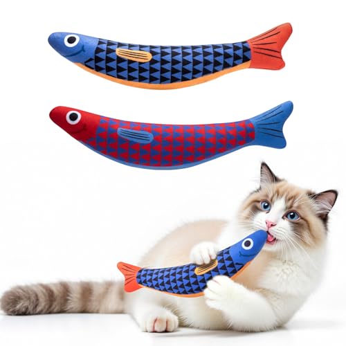 Cat Toys with[5000mg A+Natural Catnip &Silvervine] [Baby Grade] Interactive Soft Chew Kicker Cat Toys for Indoor Cats & Kittens (Blue+Red)