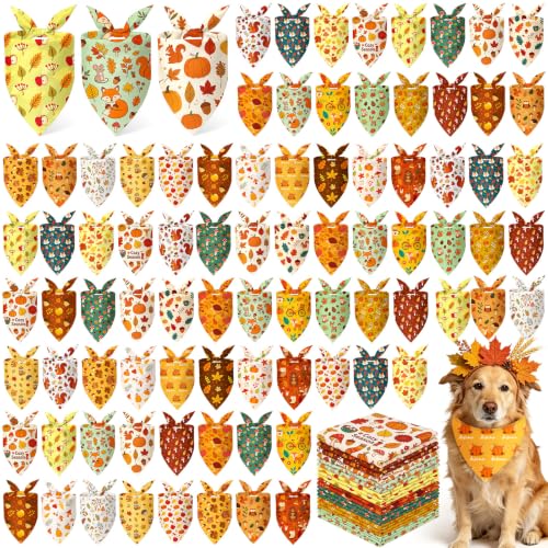 200 Pcs Fall Dog Bandanas Bulk Autumn Leaf Pumpkin Acorn Mushroom (Orange, Yellow,White / Rustic Fall)