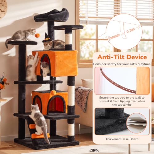 54 inch Cat Tree Tower with Scratching Posts (Black & Orange / 54IN)