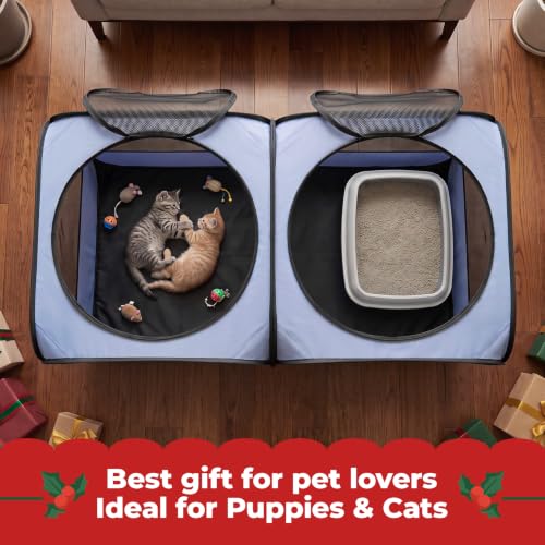 2-in-1 Dog Playpen, 58''Pop Up Cat Puppy Pet Playpen Indoor/Outdoor Cats Enclosed, Cat Dog Tent Crate Cage Kennel, Portable Playpen for Kitten, Small Animals Play Pen(No Divider, Unified Space) (Grey / M, 58.3"L x 30"W x 24.1"H)